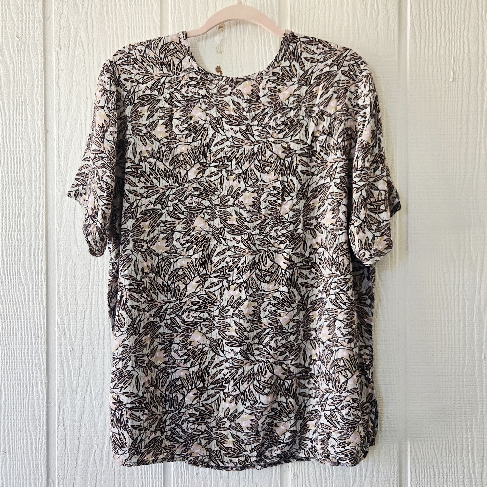 FLAX By Jeanne Englehart Botanical Tropical Print Short Sleeve Blouse Medium - Picture 3 of 6